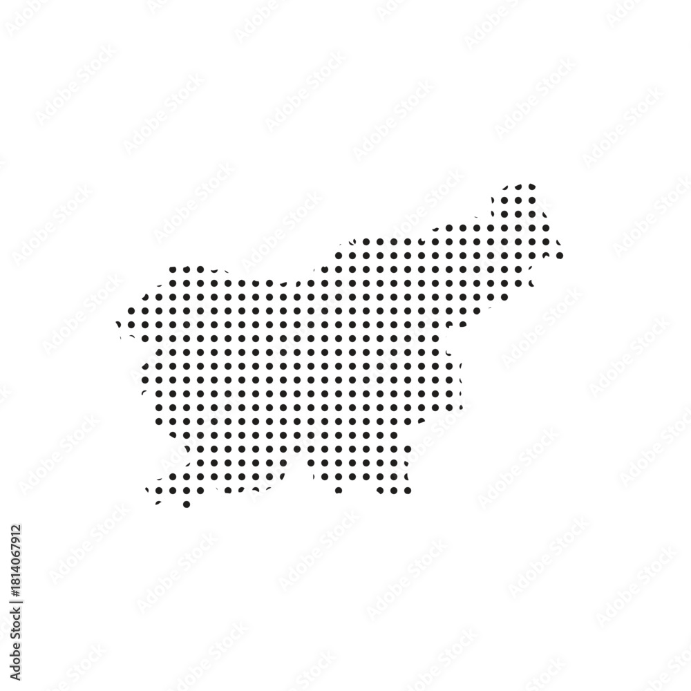Obraz premium Slovenia halftone map vector with dotted country silhouette, black dot pattern outline, minimal abstract geographic design for posters, prints, and infographics