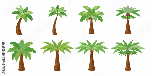 Collection of diverse cartoon palm trees in various styles