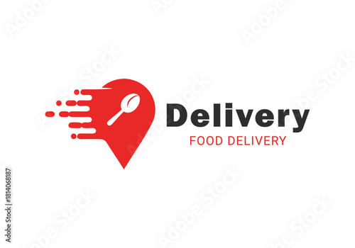 Modern Fast Food Delivery Service Logo with Location Pin and Spoon Icon Design for Online Orders