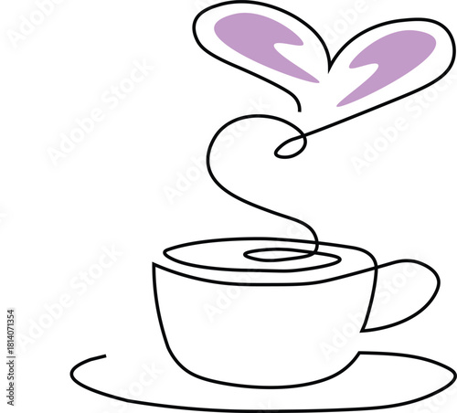 Minimalist One-Line Coffee Cup with Heart-Shaped Steam – Simple Line Art Café Illustration