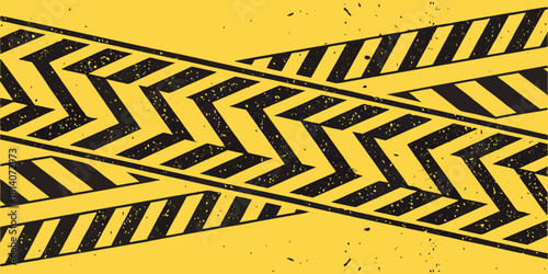 yellow and black caution warning tape strips with diagonal chevron stripes and zigzag patterns on bright background for hazard safety and restricted area signage