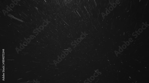 Snowstorm Overlay Real Snow Falling Fast On Black Background. Real Winter Weather Effect With Flying Snow Particles, Creating A Cold Blizzard Look For Video Editors And Motion Designers.