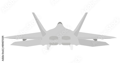 Detailed black and white fighter jet drawing with clear wingspan, nose, and tail. The stark white background emphasizes the combat silhouette. Back view