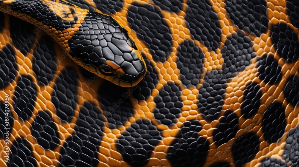 Fototapeta premium Snake skin texture isolated. Close-up snake scales. Reptile skin. Realistic snake pattern. Snake scale texture. Detailed snake skin close-up. Exotic Animal texture. Snake design texture.