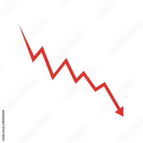 Red Zigzag Downward Arrow Illustration Representing Financial Decline or Negative Performance Trend
