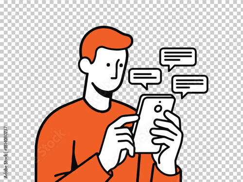 Man texting on smartphone with speech bubbles illustration