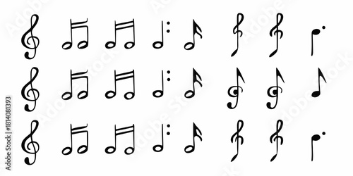 Collection of hand drawn musical notes and symbols