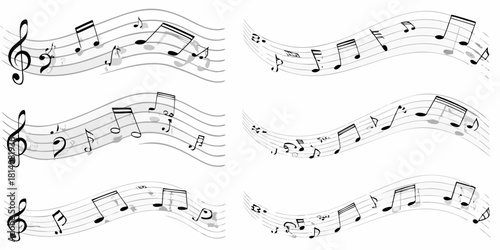 Abstract musical notes on wavy staff lines