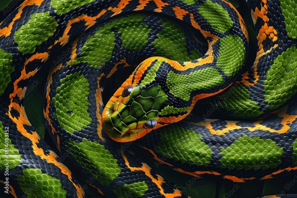 Obraz premium Green Snake skin texture isolated. Close-up snake scales. Reptile skin. Realistic snake pattern. Snake scale texture. Detailed snake skin close-up. Exotic Animal texture. Snake design texture.