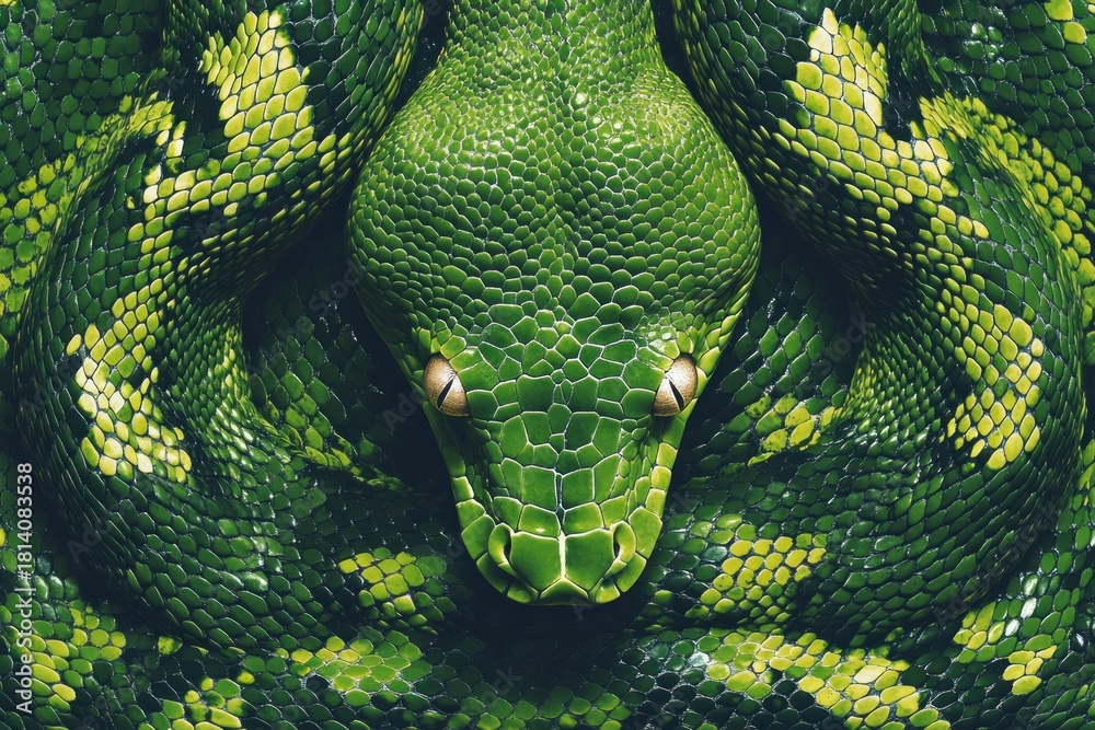 Obraz premium Green Snake skin texture isolated. Close-up snake scales. Reptile skin. Realistic snake pattern. Snake scale texture. Detailed snake skin close-up. Exotic Animal texture. Snake design texture.