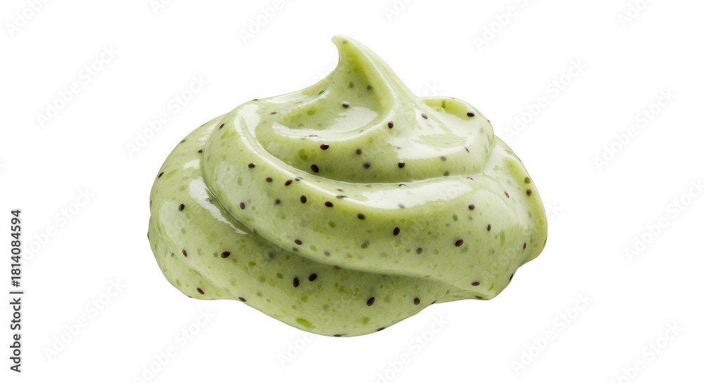 Fototapeta premium Luminous swirl of pistachio-tinted skincare with encapsulated charcoal on clean white background evokes freshness and vitality