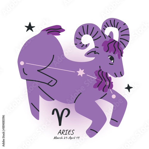 ARIES horoscope character. Celestial element or zodiac sign. Bright modern hand drawn vector