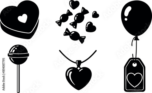 Valentine heart shaped gift box candies lollipop pendant balloon vector illustration