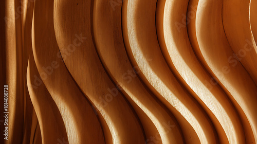 Warm wood texture with flowing curves and dramatic light abstract brown