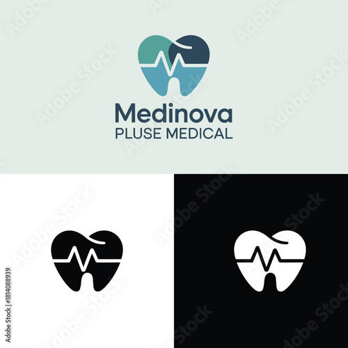 Dental Heartbeat Logo  Tooth and ECG Line Medical Health Icon