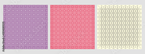 Abstract hand drawn geometric simple minimalistic seamless patterns set. Bright colorful vector illustration.Polka dot, stripes, waves, random symbols textures.