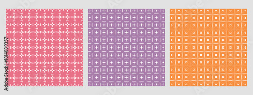 Abstract hand drawn geometric simple minimalistic seamless patterns set. Bright colorful vector illustration.Polka dot, stripes, waves, random symbols textures.