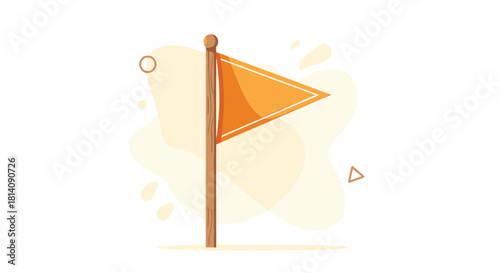 A bright orange pennant flag stands tall on a wooden pole, signaling a goal, achievement, or important milestone in a playful, illustrated style.