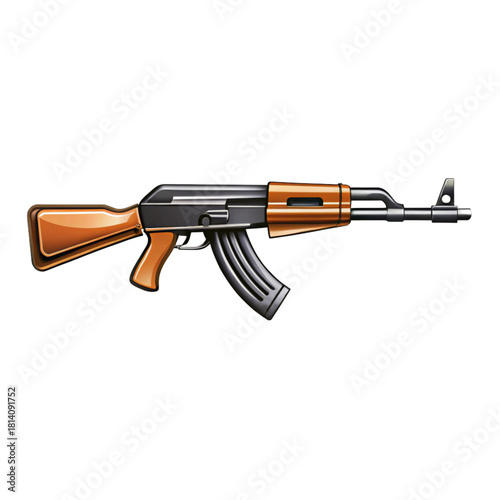 An illustration of an ak47 assault rifle isolated on a transparent background, depicting its iconic design