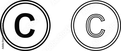 Copyright symbol vector icons set in minimal outline style, legal ownership protection mark for intellectual property rights, branding, publishing, business documentation