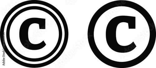 Copyright symbol vector illustration with single and double circle line design, intellectual property protection icon, legal rights branding emblem, minimal black isolated sign