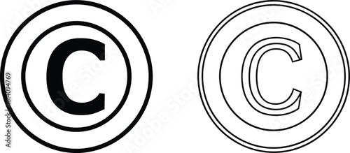 Minimalist copyright symbol vector illustration, bold and outlined circle design, legal protection icon, intellectual property branding, modern black white graphic, editable line art