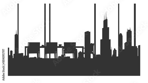 Conceptual vector silhouette of modern metropolitan city skyline representing global business, corporate architecture, urban financial development infrastructure.