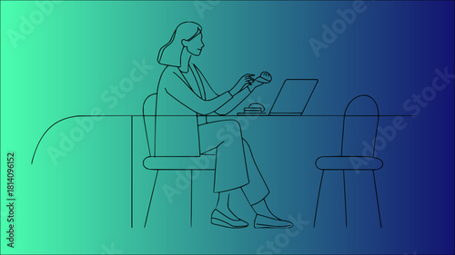 Focused Professional Woman Working Remotely on Laptop, Driving Digital Business Productivity and Efficient Task Management Vector Art Concept