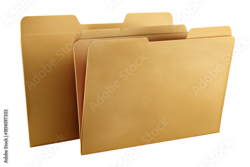 Two golden manila file folders with tabs on a black background yellow, Isolated On Transparent Background, Png Cut Out