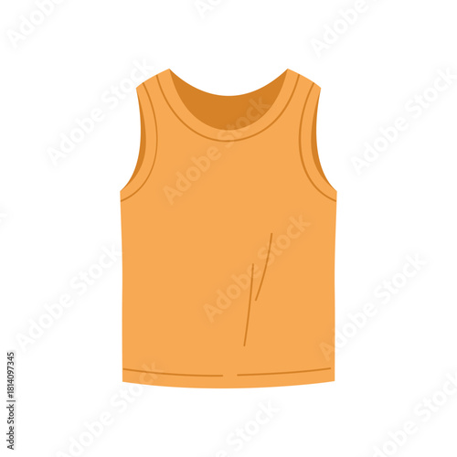 Simple orange sleeveless men tank top on white background, isolated for fashion or apparel design vector illustration