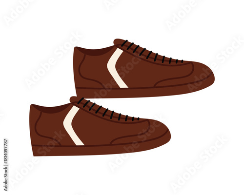 Stylish brown men sneakers with white stripe isolated on white background vector illustration