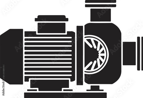 Industrial water pump with electric motor, detailed silhouette illustration