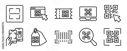 Qr code outline icon set. Editable stroke. Vector illustration
