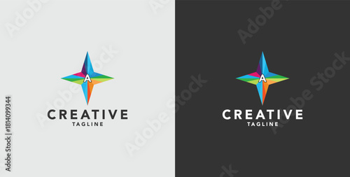 Digital colorful abstract icons, elements and symbols with initial A logo, template