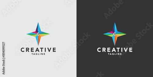 Digital colorful abstract icons, elements and symbols with initial C logo, template