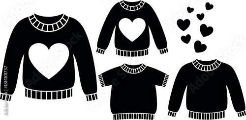 Sweater collection with heart design love symbol cozy warm clothing vector illustration
