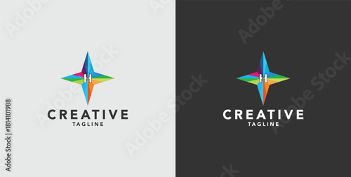 Digital colorful abstract icons, elements and symbols with initial H logo, template