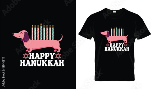Happy Hanukkah Dachshund T-Shirt – Cute Dog Menorah Jewish Holiday Tee