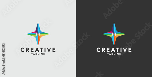 Digital colorful abstract icons, elements and symbols with initial A logo, template