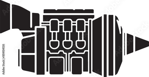 Detailed silhouette of a powerful jet engine with internal components visible.