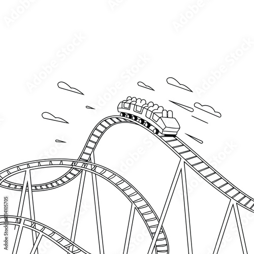 Roller coaster ride with thrilling twists and turns against a white background