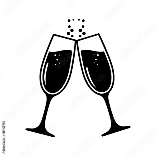 Toast with two champagne glasses clinking together, bubbles rising, symbolizing celebration and good times