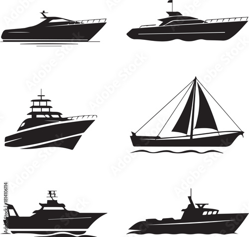PrVarious Boat and Yacht Silhouette Vector Icon Setint