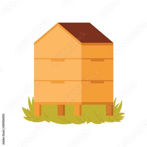 Modern wooden beehive for honey production and beekeeping equipment isolated on white vector illustration