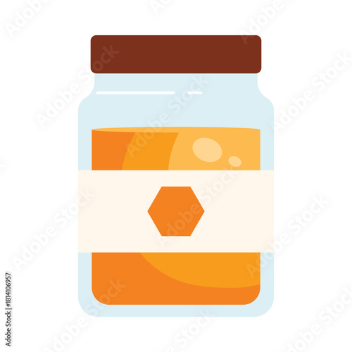 Simple isolated honey jar with label and hexagon symbol for food and production vector illustration