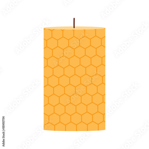 Yellow beeswax candle featuring honeycomb texture on white isolated background vector illustration