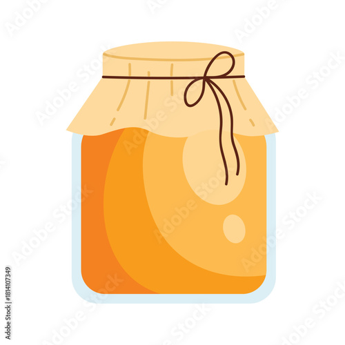 Simple isolated honey jar with rustic paper lid for food production and packaging vector illustration