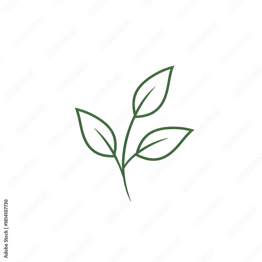 Fototapeta premium Minimalist Green Leaf Outline on Transparent Background Simple Botanical Icon Elegant Nature Element Clean Design Representing Growth and Freshness
