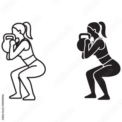 Woman Performing Kettlebell Goblet Squat Exercise Icon