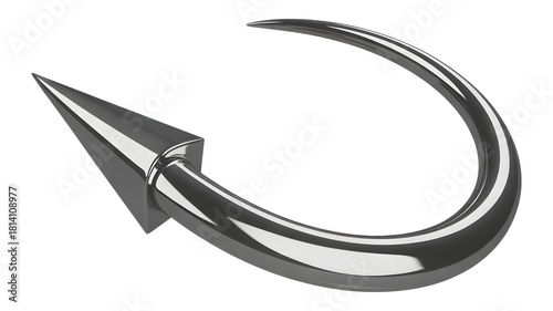 Silver arrowhead curve with sharp point isolated on transparent background